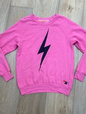 Aviator Nation Pink Lightning Bolt Crewneck Sweatshirt - unisex size small.